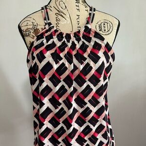 White House Black Market Halter Graphic Tank Top Black and White Small